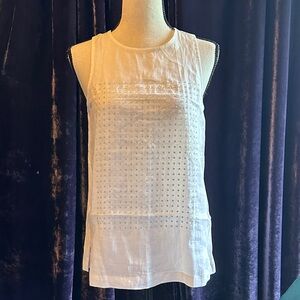 JCrew NWT Elegant Linen White Sleeveless Top with iridescent decoration